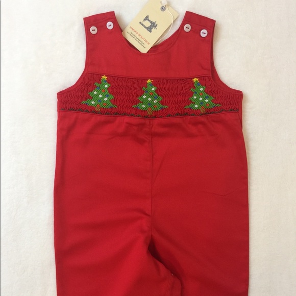 SOLD Red Christmas boy shortalls - Picture 1 of 3